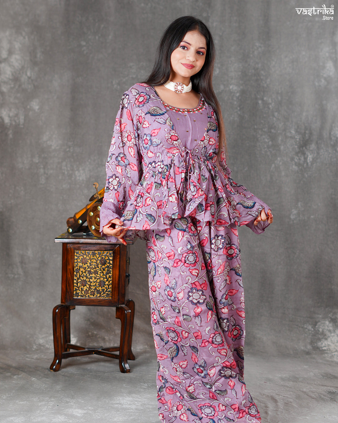 Purple Chinon Silk Layered Coord Set