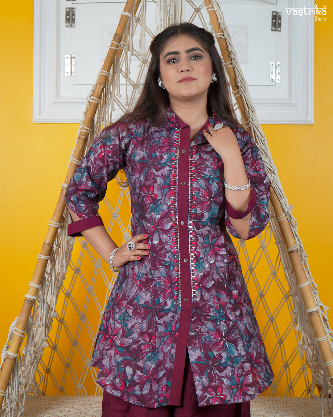 Collar Style Short Kurti Set