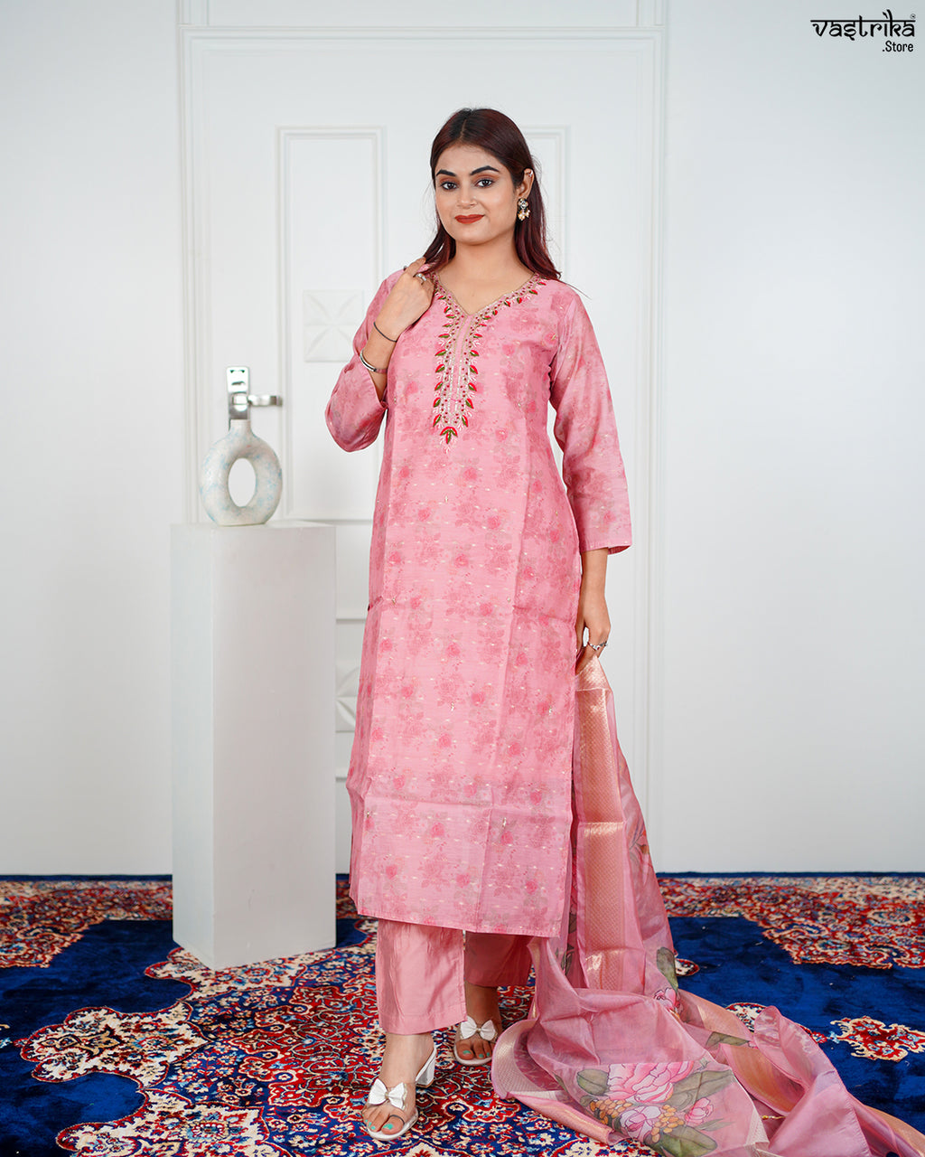 Gajri Chanderi Silk Kurti Set