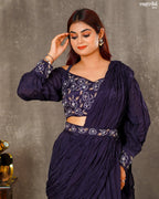 Dark Purple Chiffon Skirt Saree Set