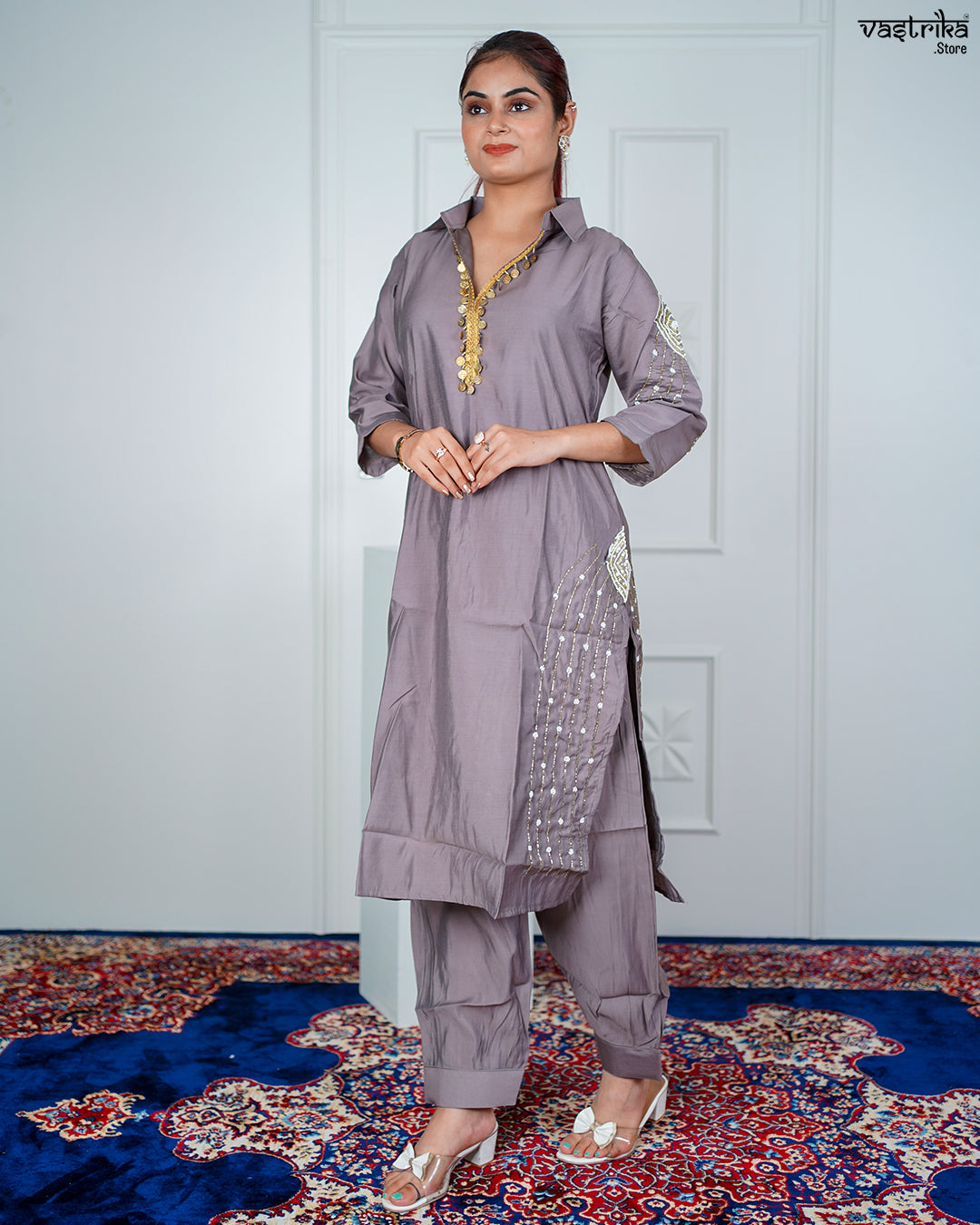Grey Masleen Handwork Coord Set
