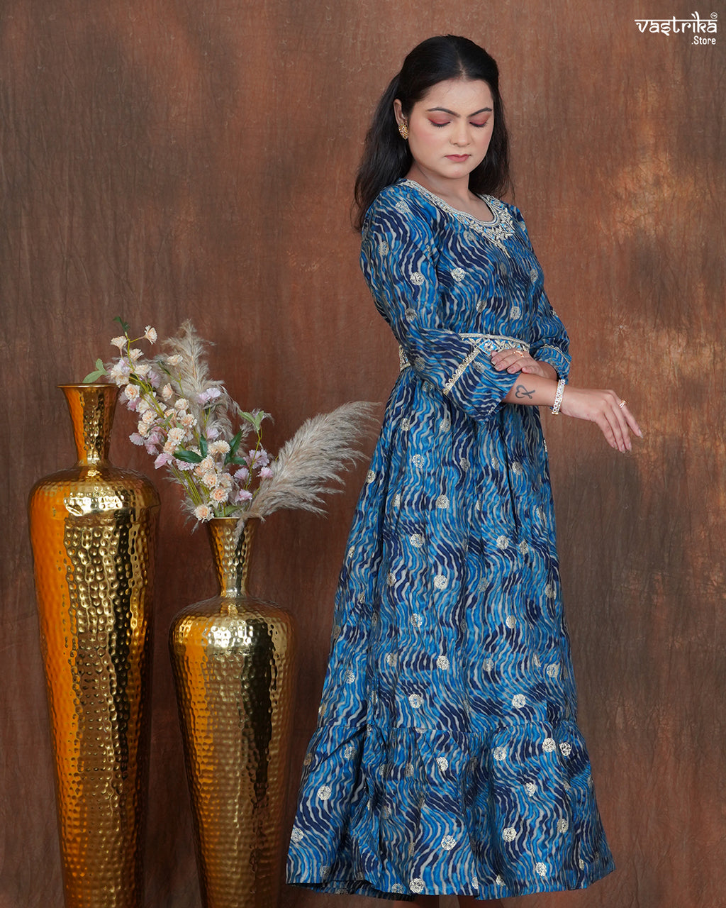 Maslin One-Piece Frock with Jari & Sequin Work Belt