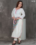 Elegant V-Neck Thread Work Kurti Set