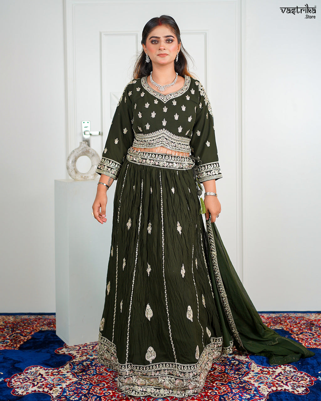 Mehndi Georgette Crop Top Set