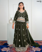 Mehndi Georgette Crop Top Set