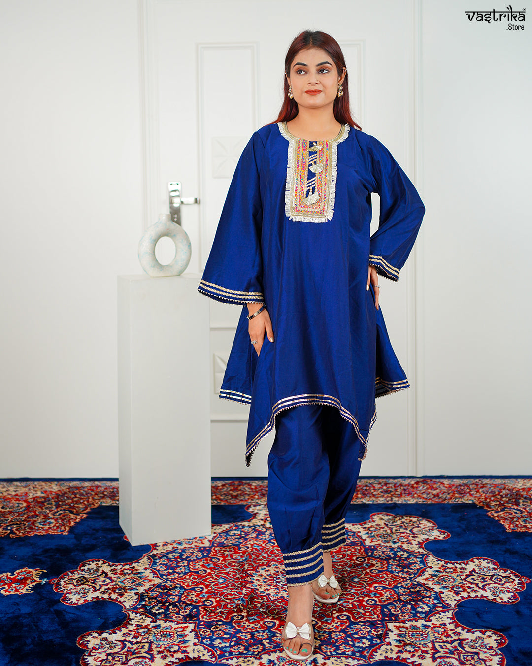 Blue Roman Silk Kurti Set