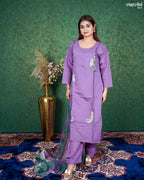 Purple Roman Silk Festive Kurti Set