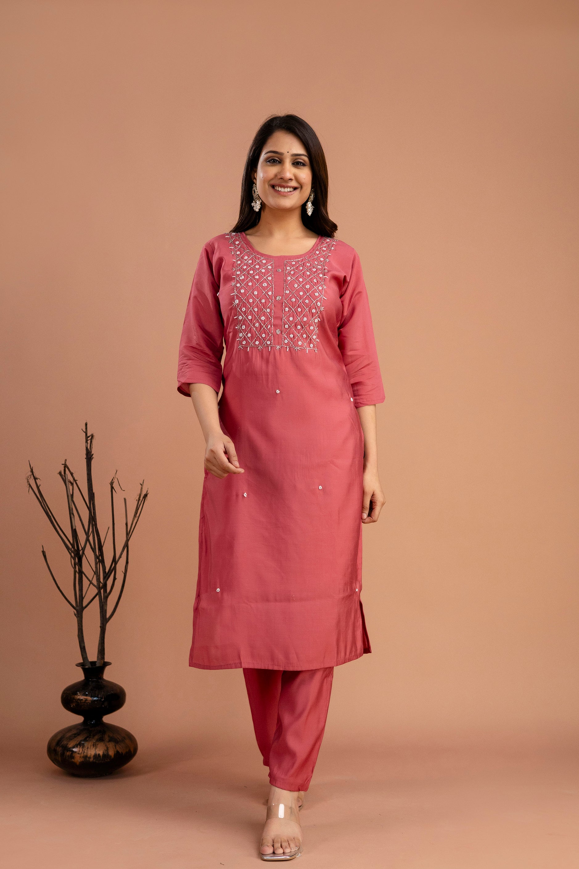 Handworked Kurti Set with Plain Dupatta