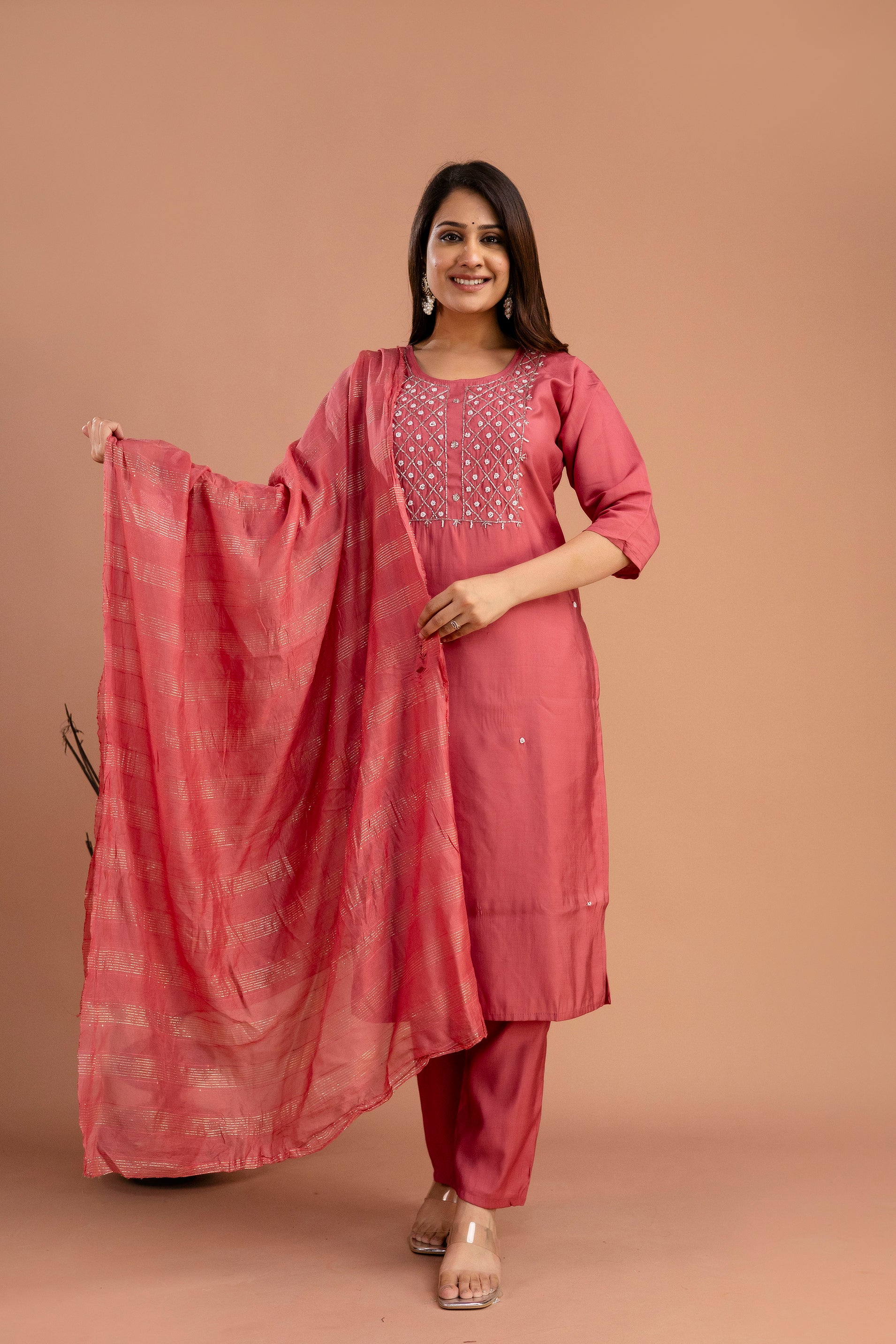 Handworked Kurti Set with Plain Dupatta