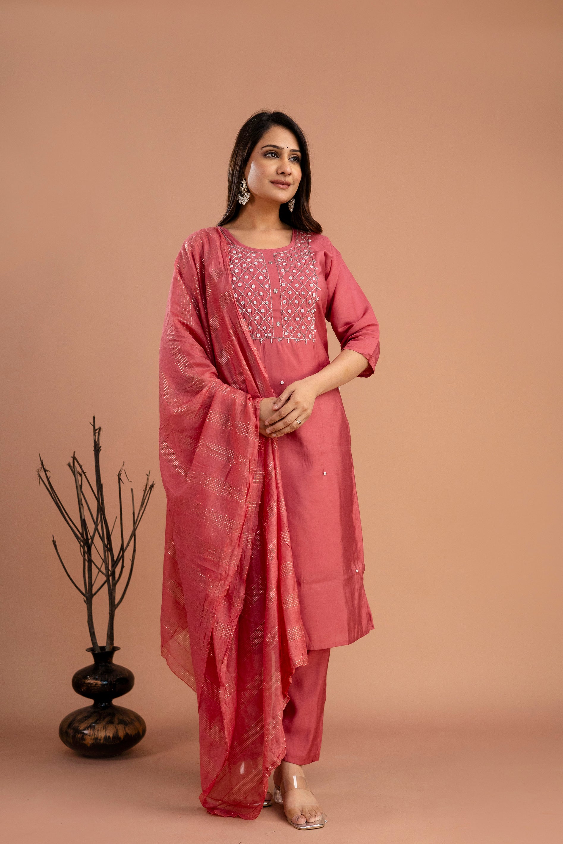 Handworked Kurti Set with Plain Dupatta