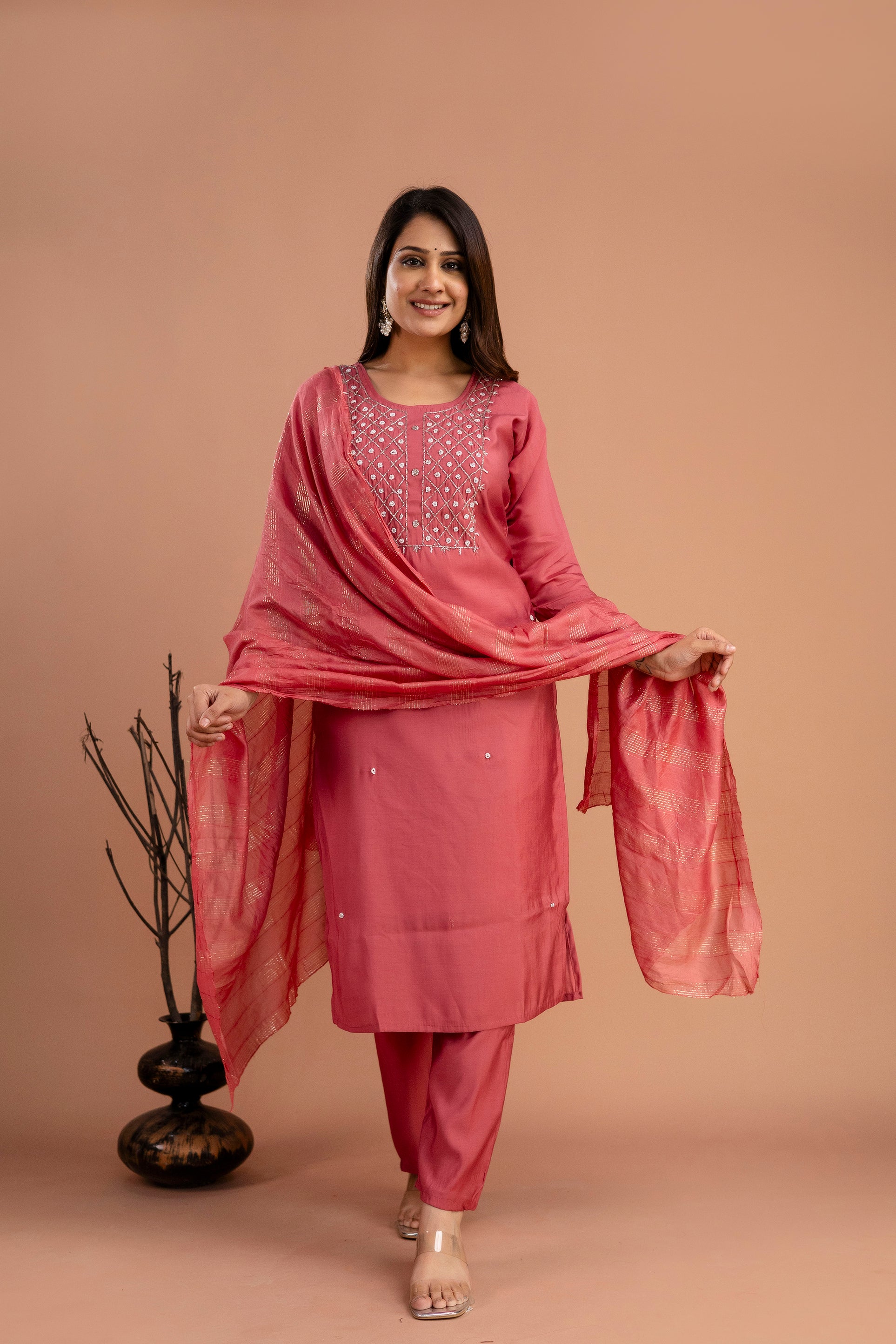 Handworked Kurti Set with Plain Dupatta