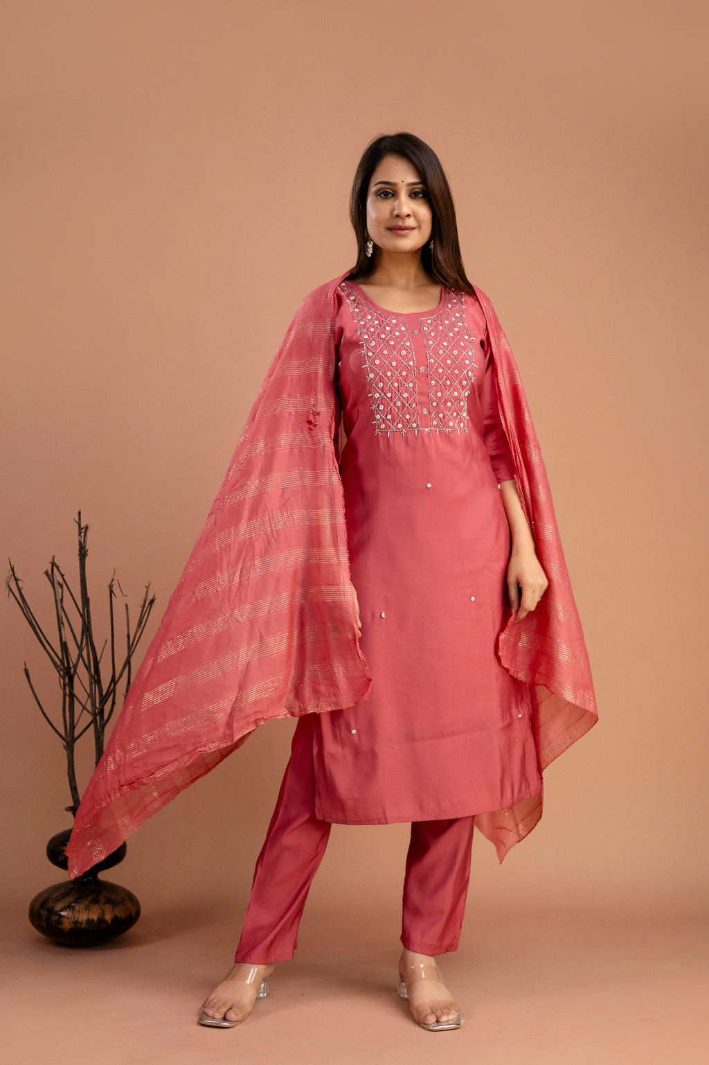 Handworked Kurti Set with Plain Dupatta