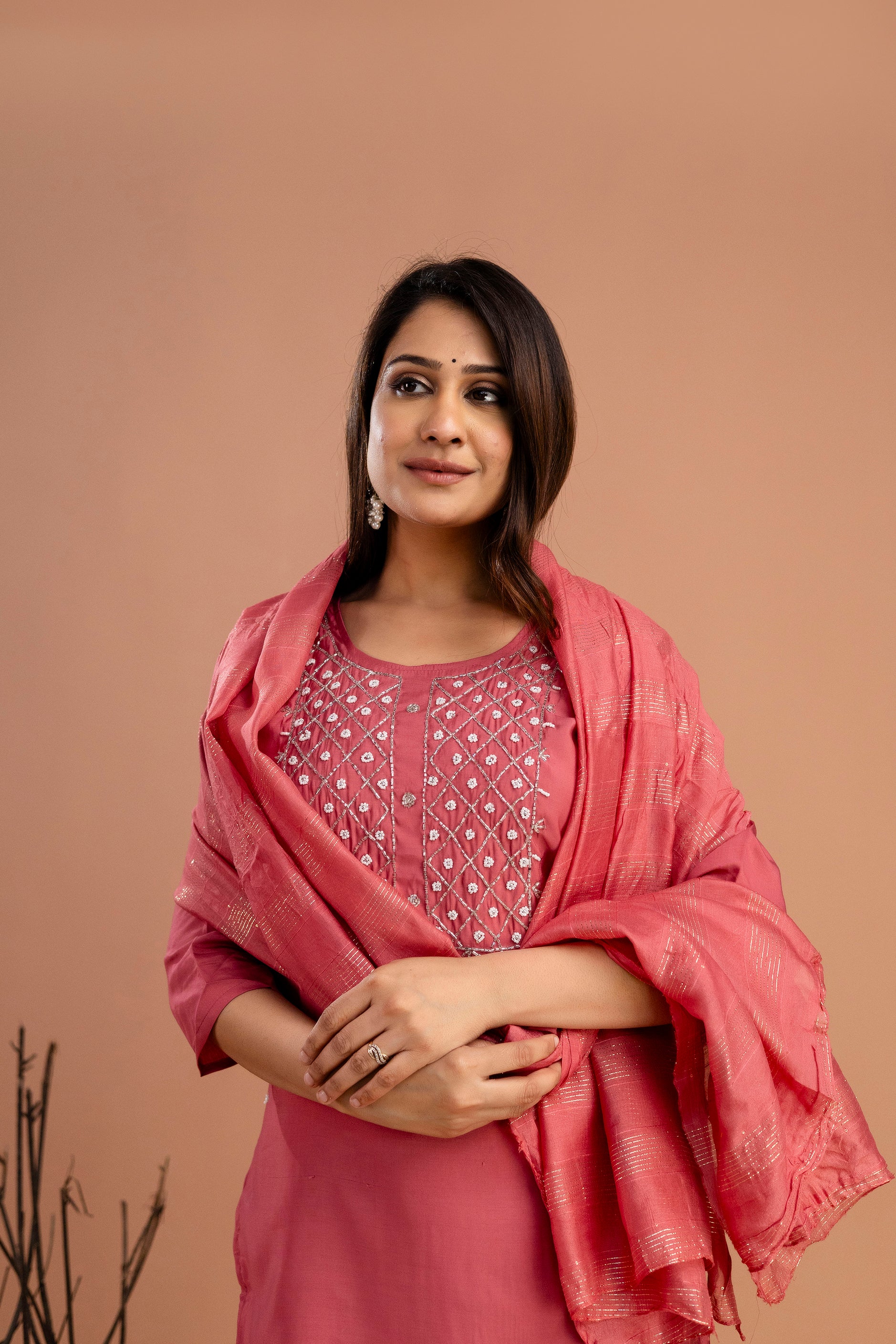 Handworked Kurti Set with Plain Dupatta