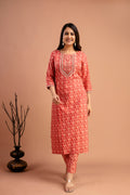 Resham Embroidered Printed Kurti Set