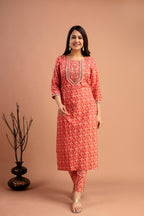 Resham Embroidered Printed Kurti Set