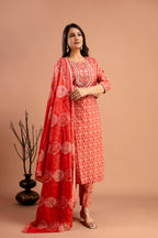 Resham Embroidered Printed Kurti Set