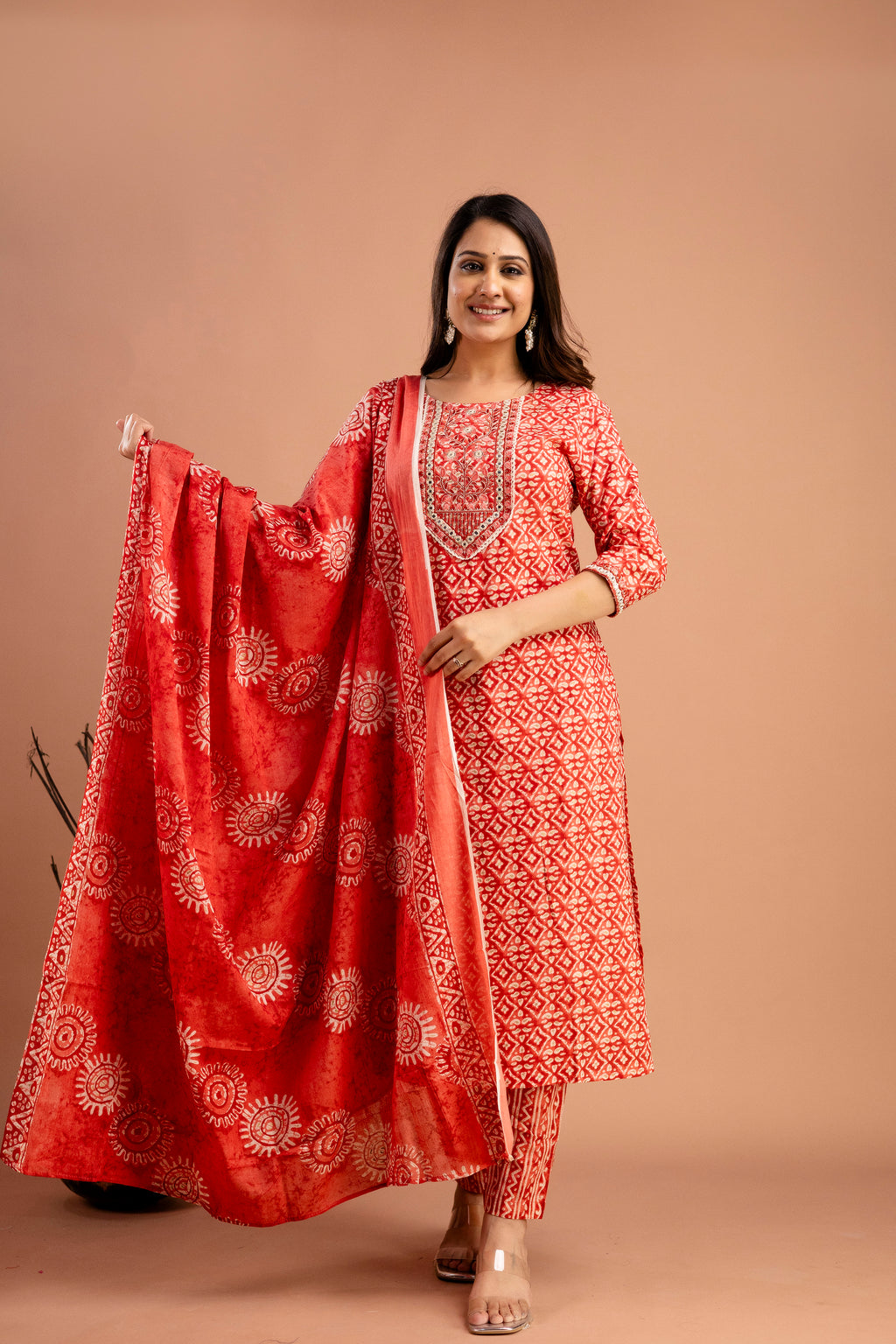 Resham Embroidered Printed Kurti Set