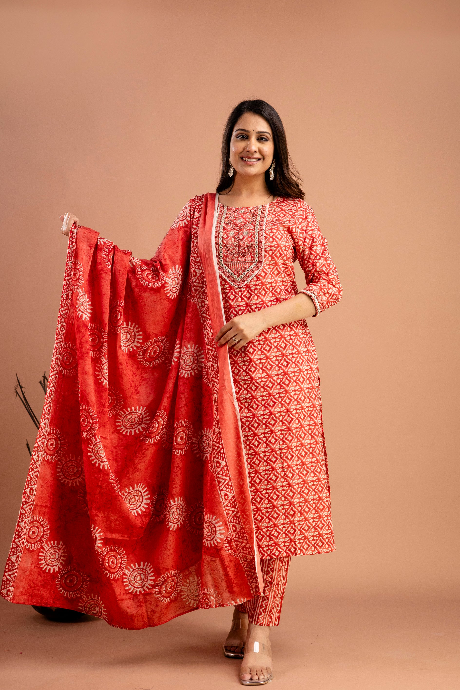 Resham Embroidered Printed Kurti Set