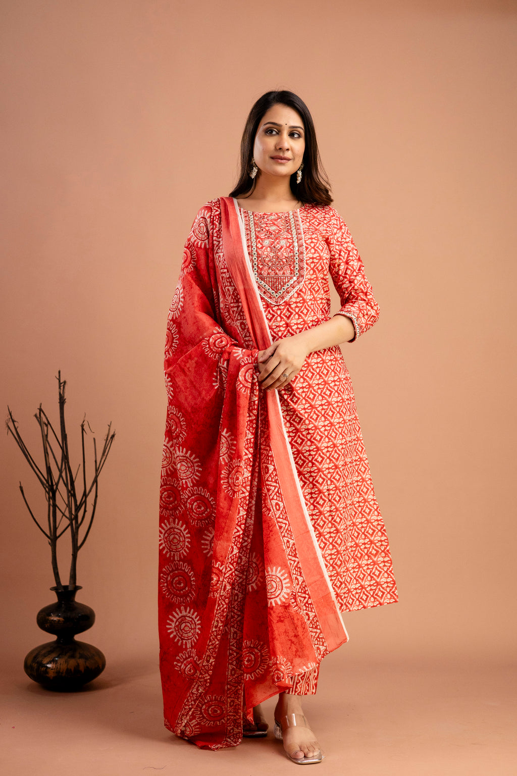 Resham Embroidered Printed Kurti Set