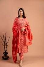 Resham Embroidered Printed Kurti Set