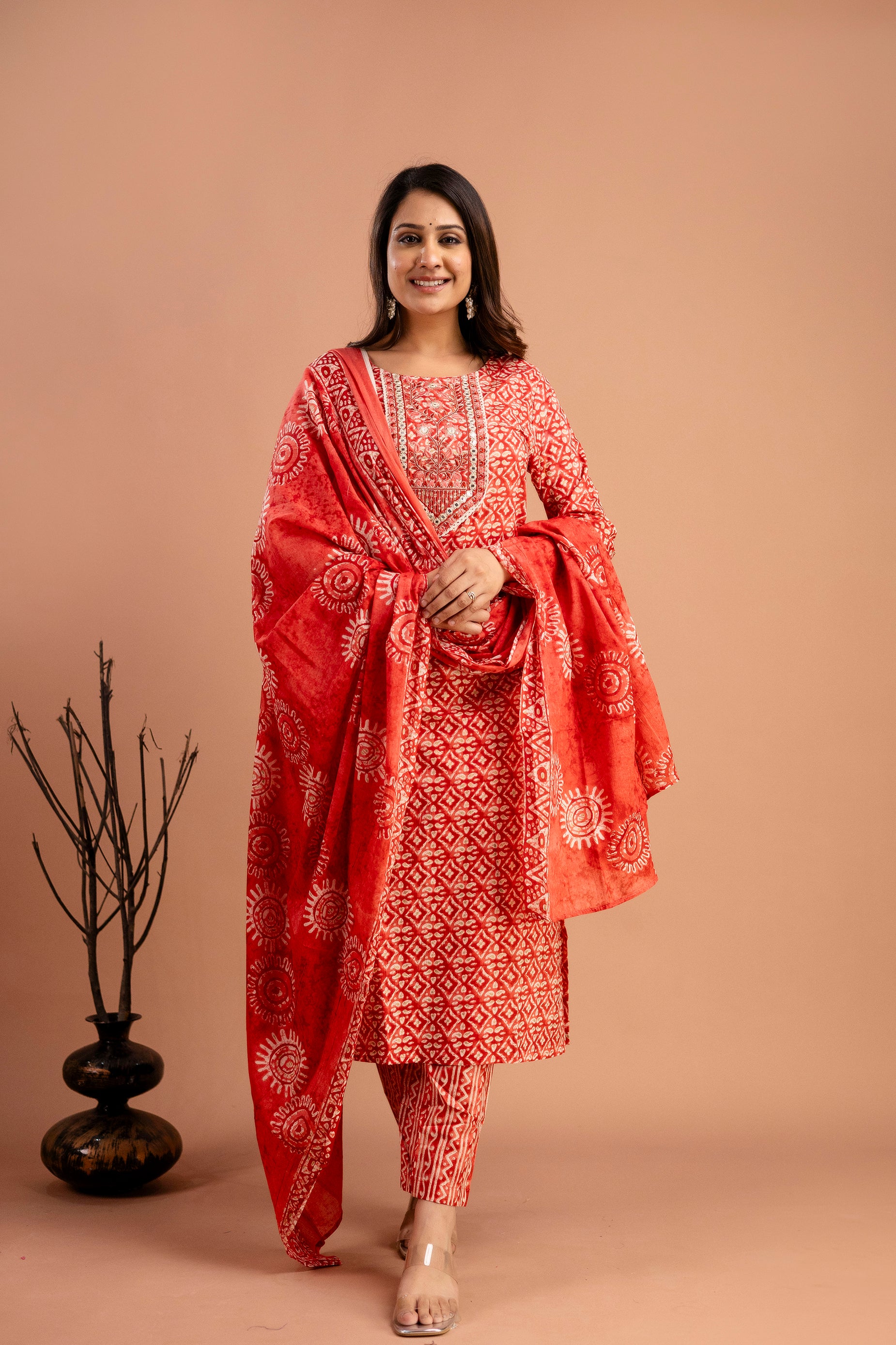 Resham Embroidered Printed Kurti Set