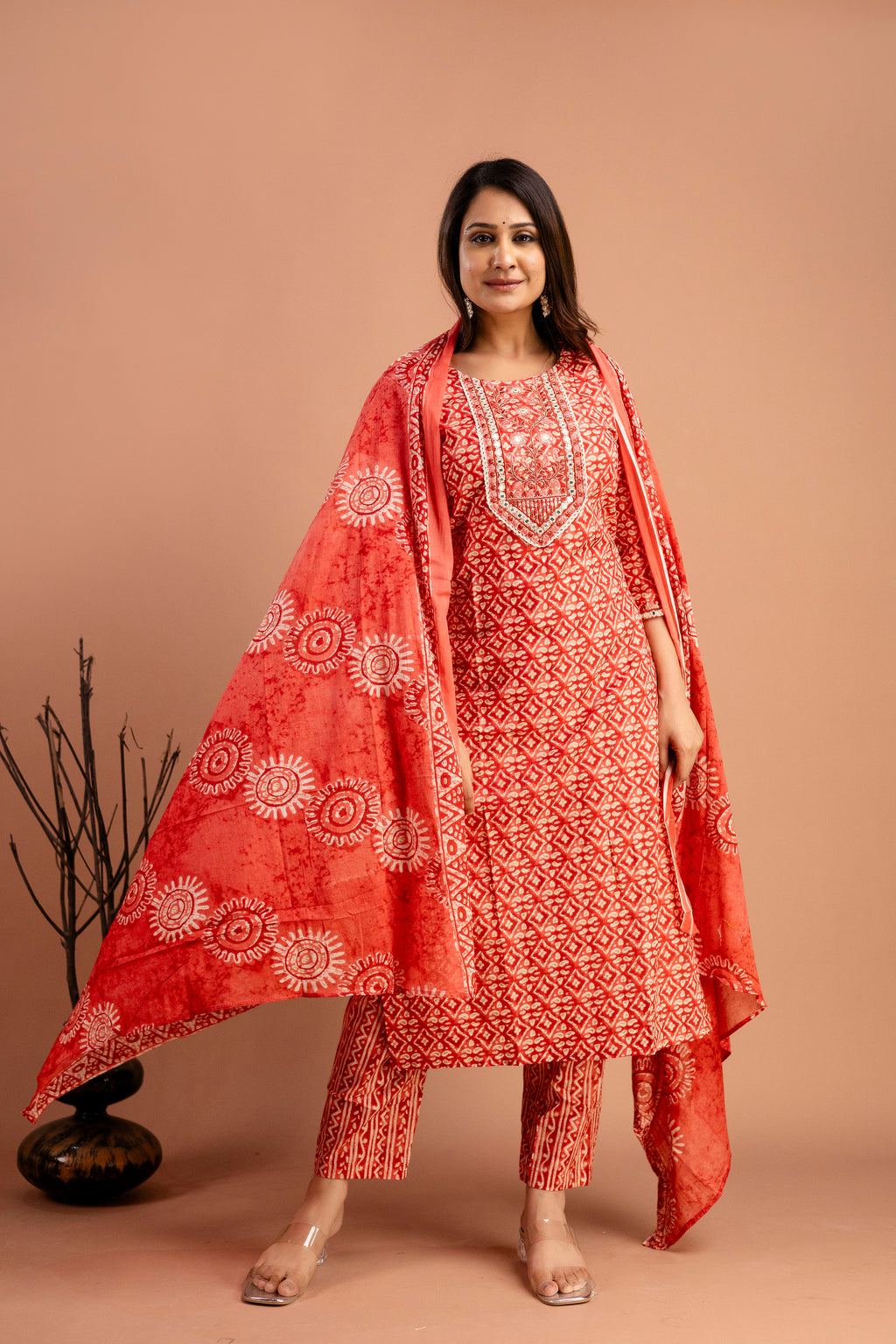 Resham Embroidered Printed Kurti Set