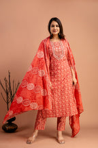 Resham Embroidered Printed Kurti Set