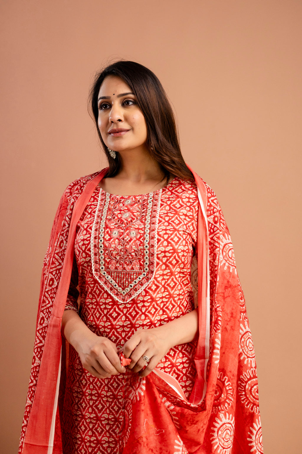 Resham Embroidered Printed Kurti Set