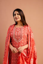 Resham Embroidered Printed Kurti Set