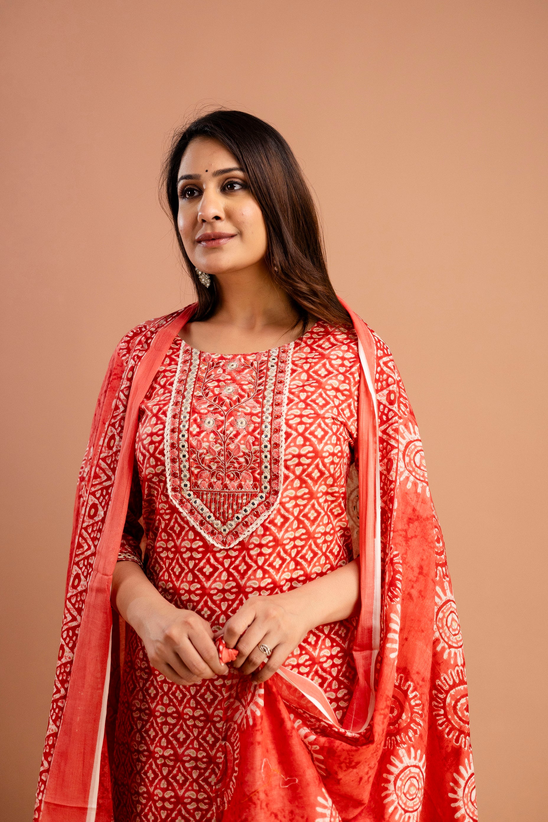 Resham Embroidered Printed Kurti Set