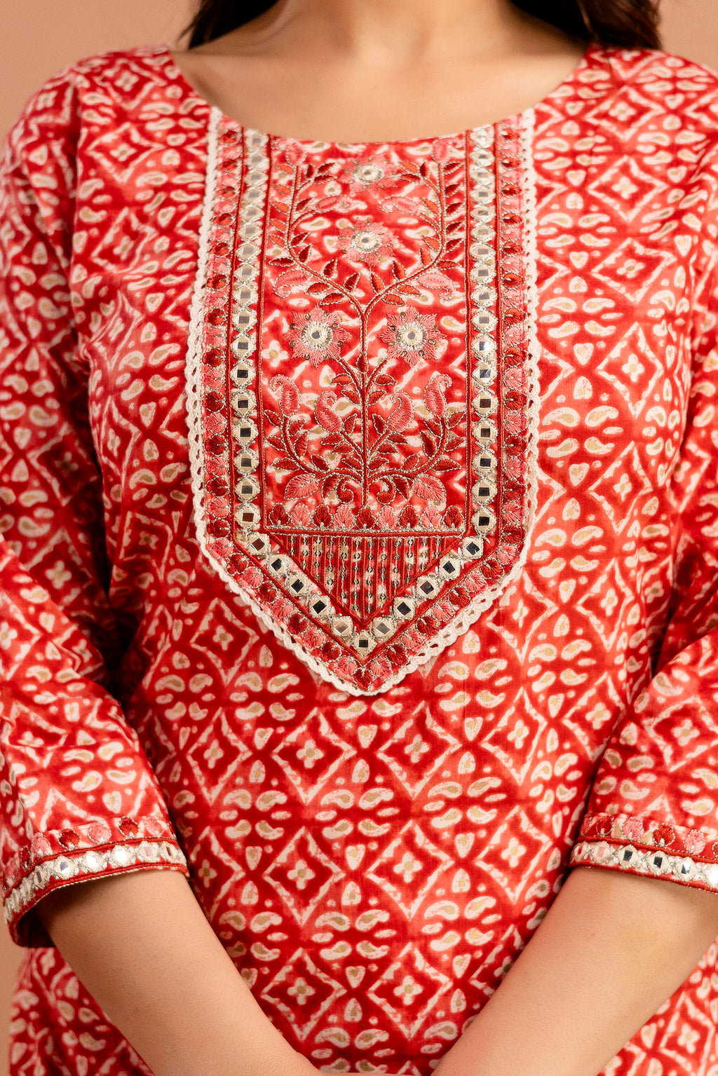 Resham Embroidered Printed Kurti Set