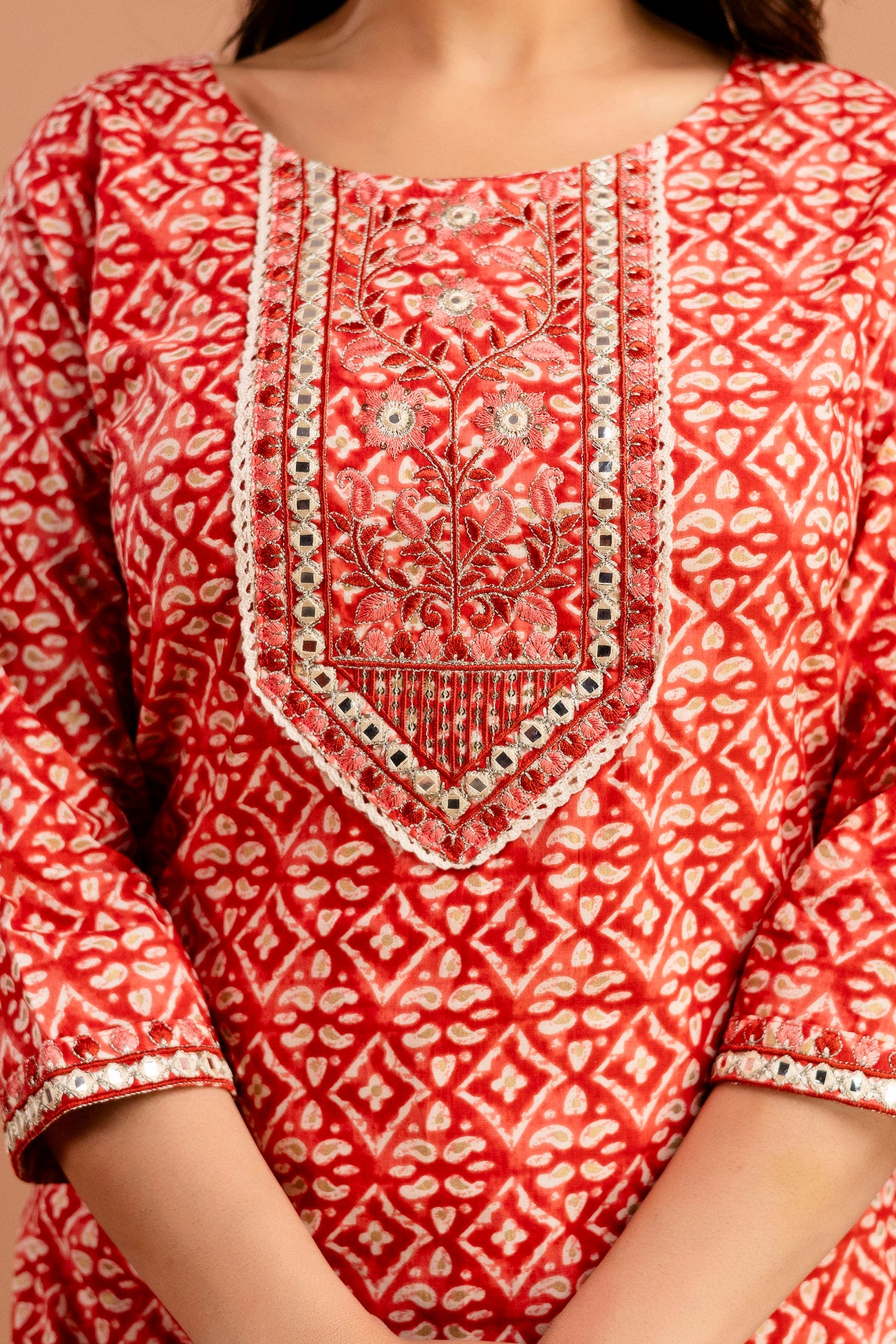 Resham Embroidered Printed Kurti Set