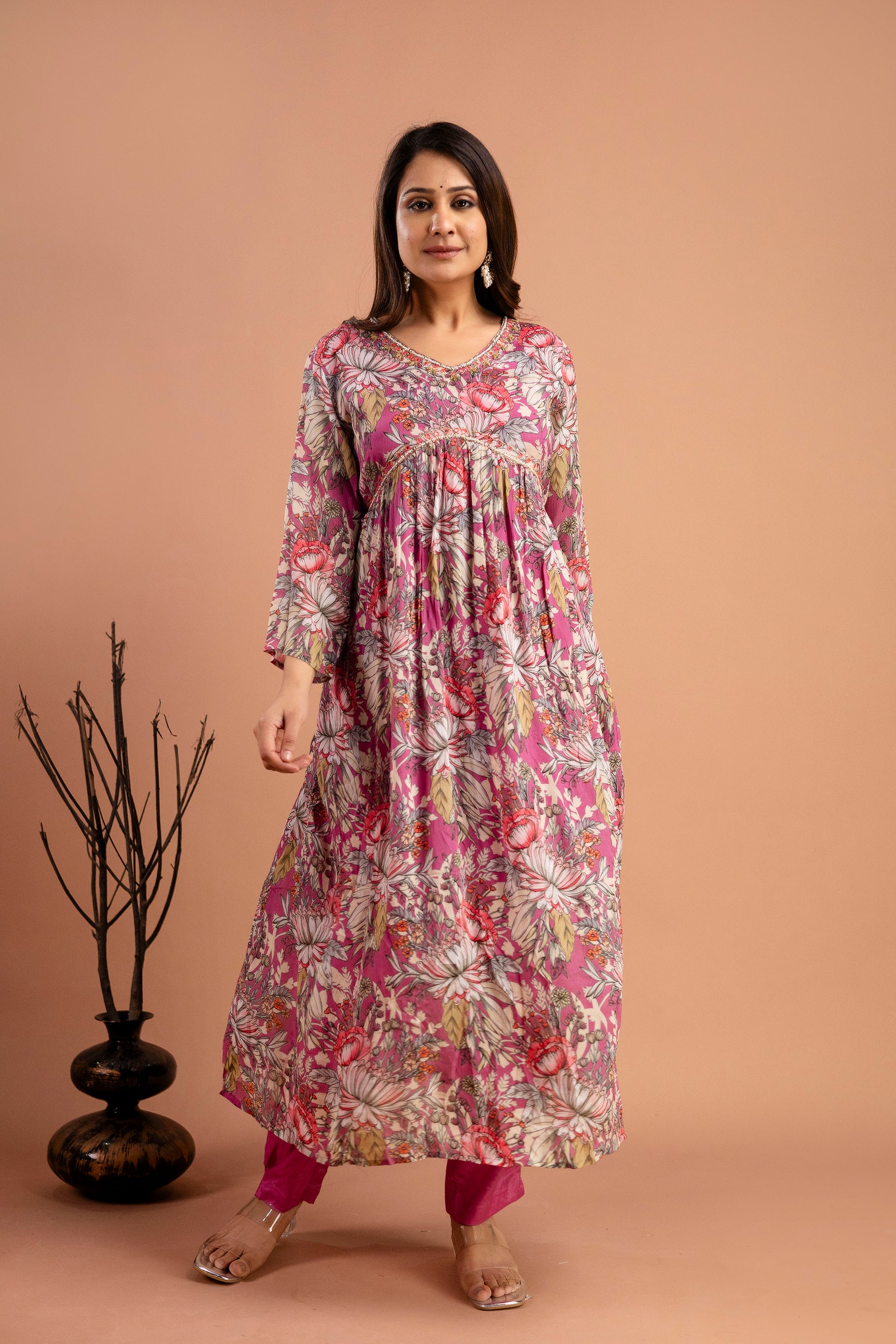 Printed Chiffon Kurti Set with Dupatta