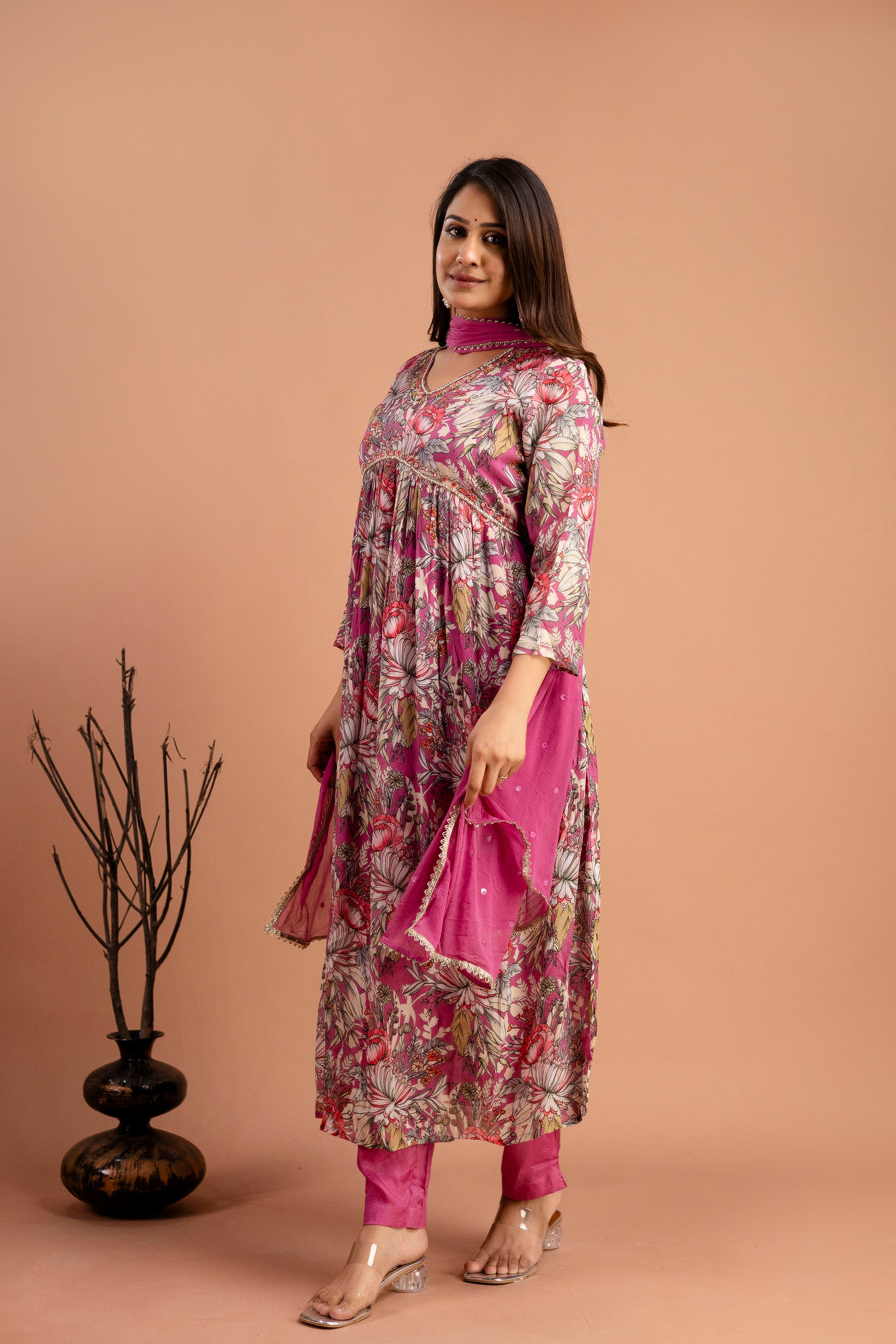Printed Chiffon Kurti Set with Dupatta