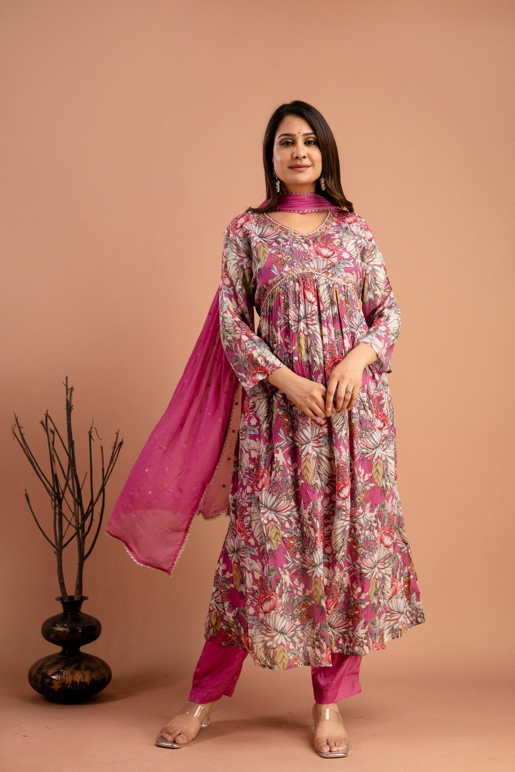 Printed Chiffon Kurti Set with Dupatta
