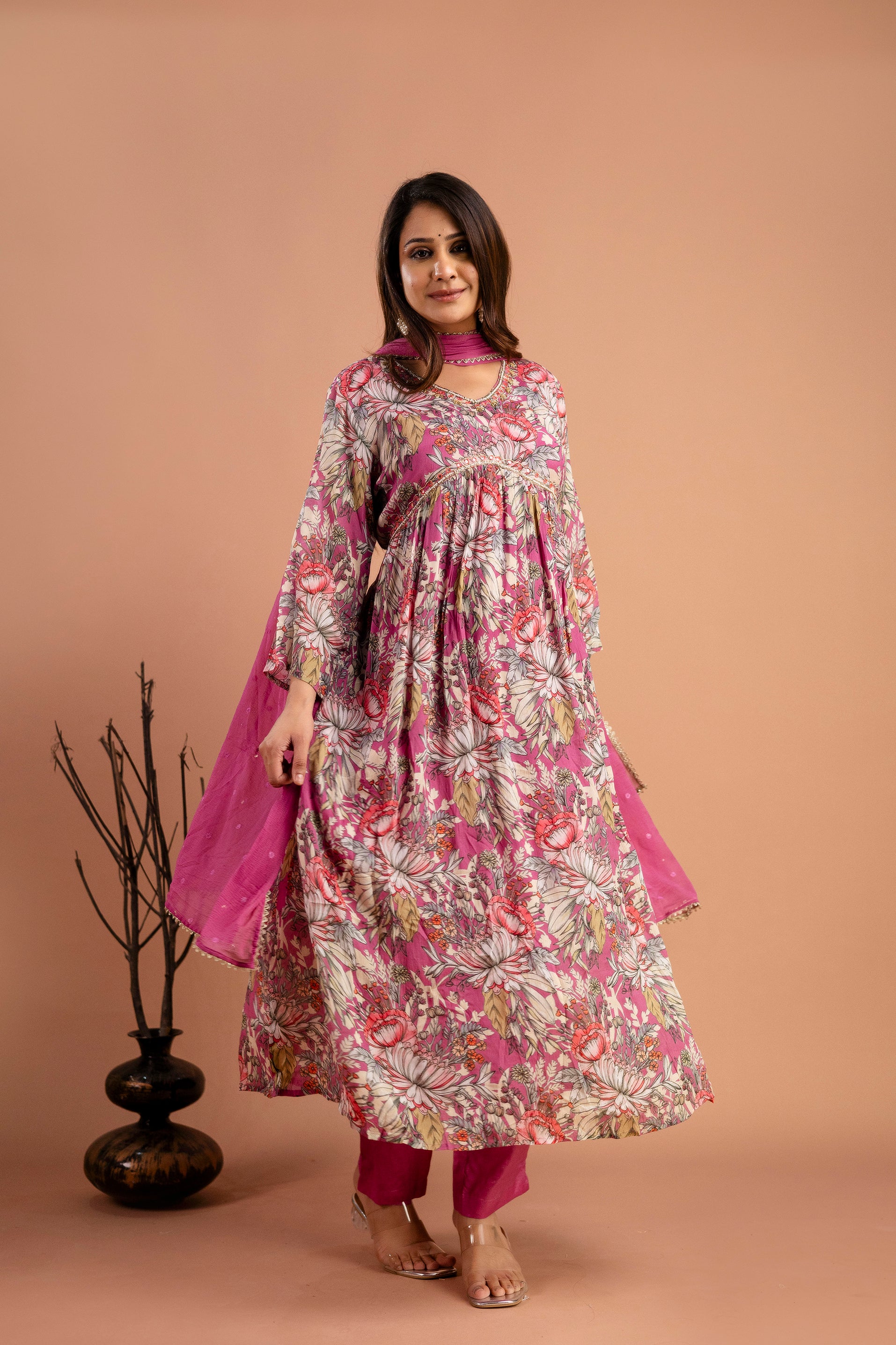 Printed Chiffon Kurti Set with Dupatta