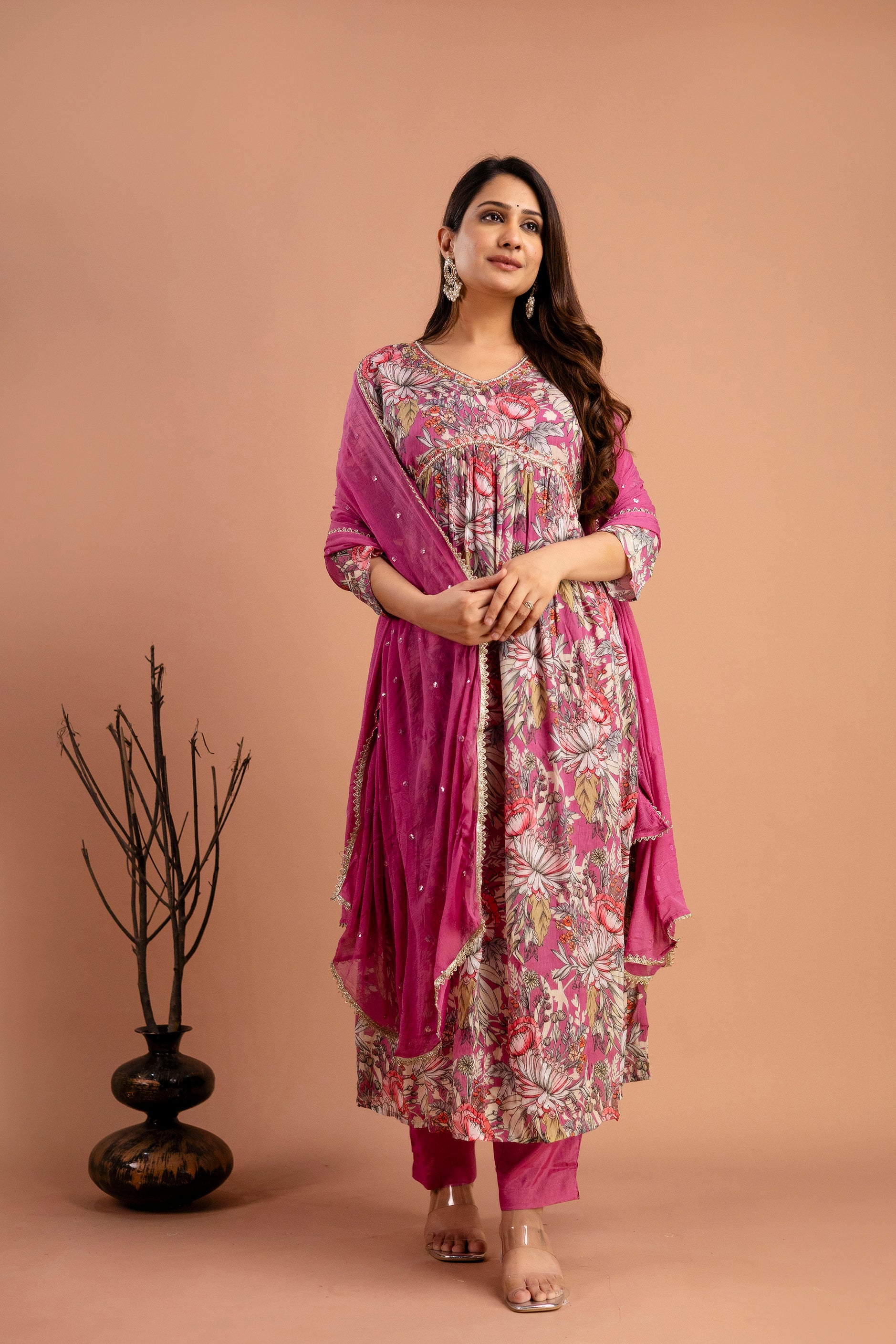 Printed Chiffon Kurti Set with Dupatta