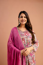Printed Chiffon Kurti Set with Dupatta