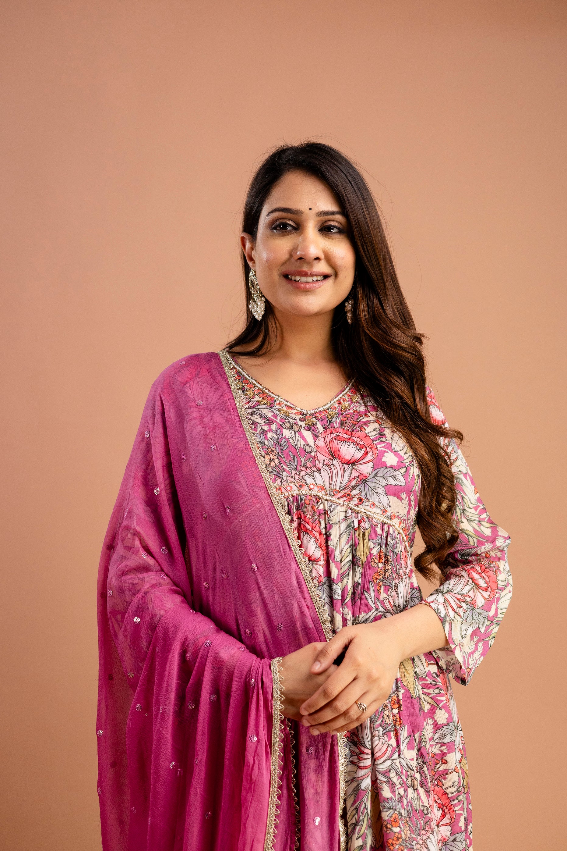 Printed Chiffon Kurti Set with Dupatta