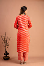 Printed Kurti with Resham Work V-Neck