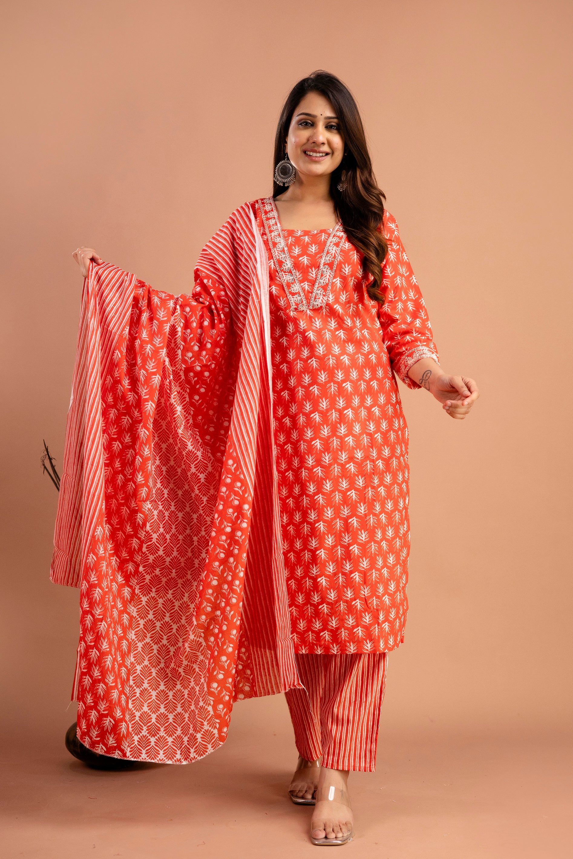 Printed Kurti with Resham Work V-Neck