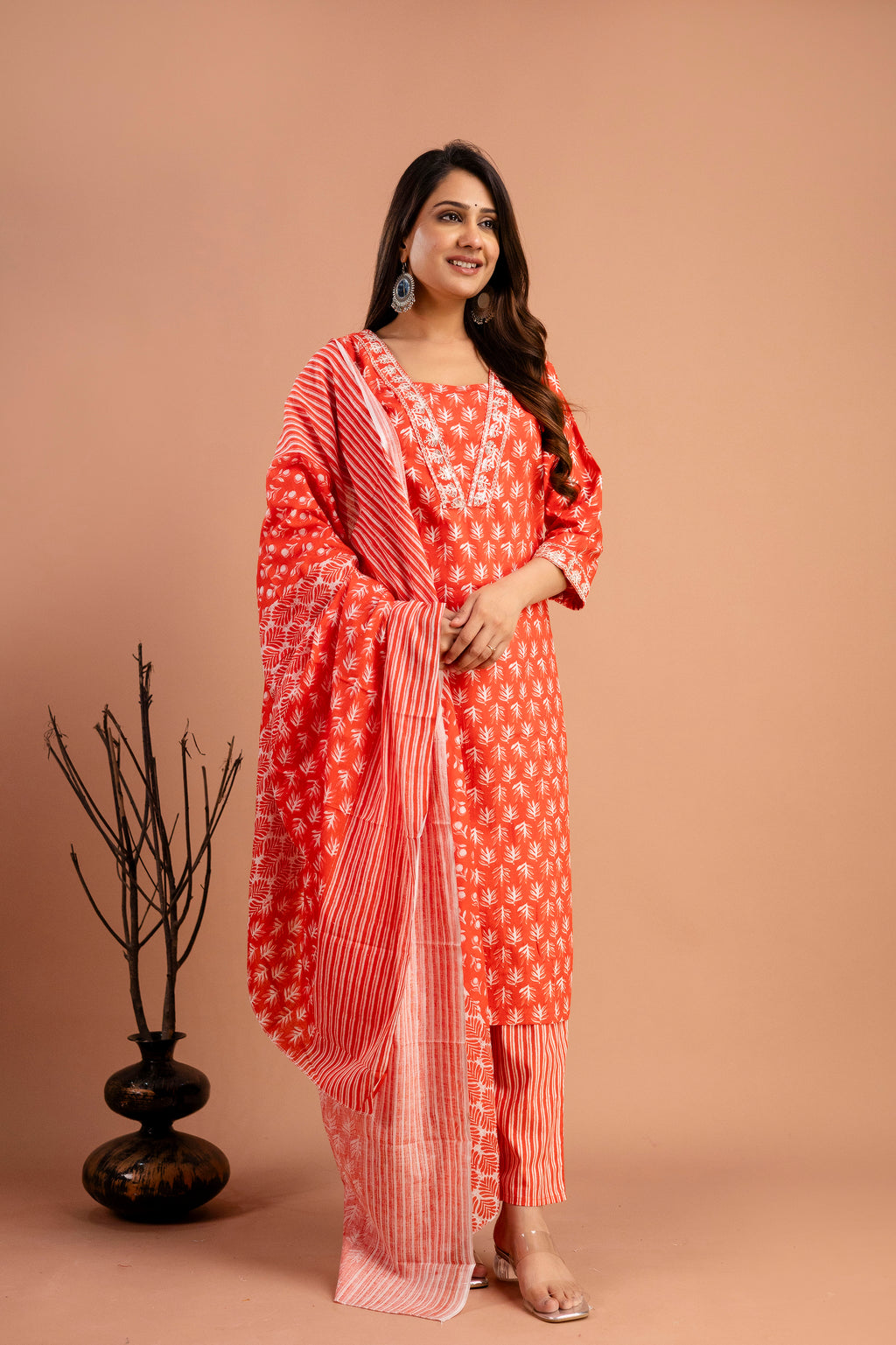Printed Kurti with Resham Work V-Neck
