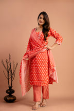 Printed Kurti with Resham Work V-Neck