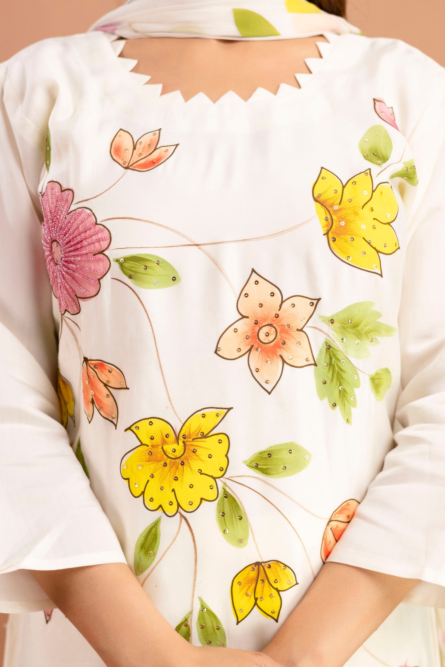 Art Printed Kurti with Round Neck