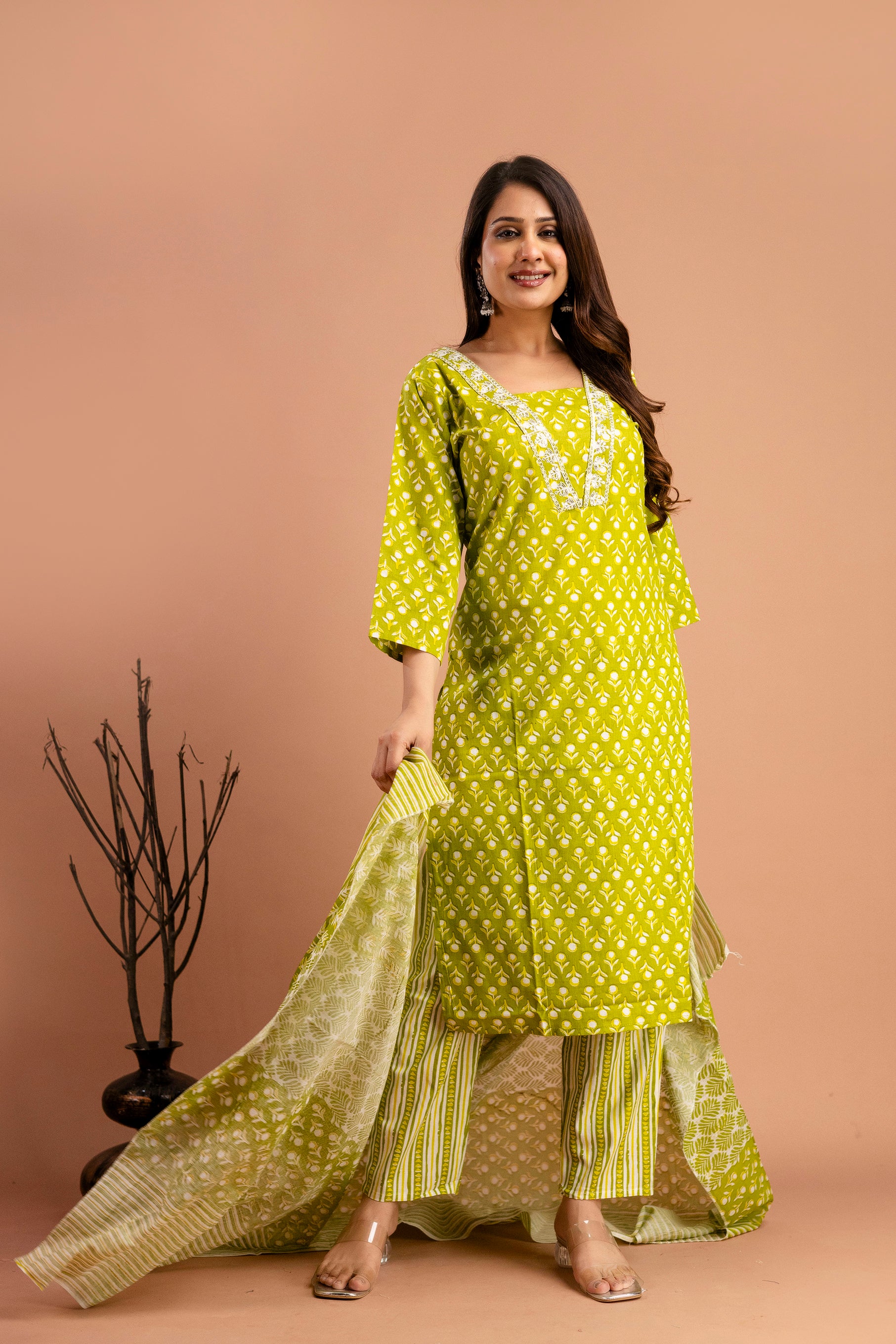Printed Resham Work V-Neck Kurti