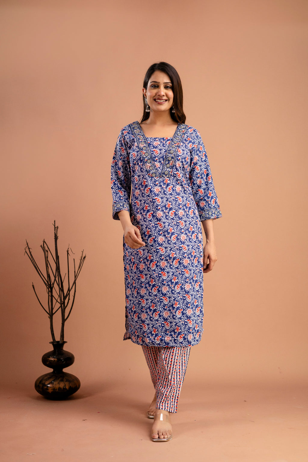 Resham Sequin V-Neck Kurti Set