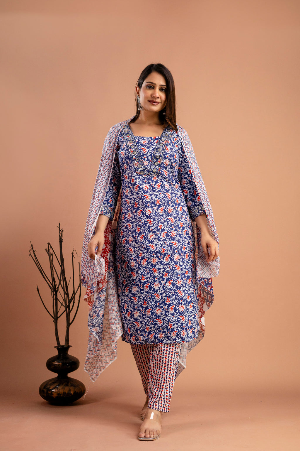 Resham Sequin V-Neck Kurti Set