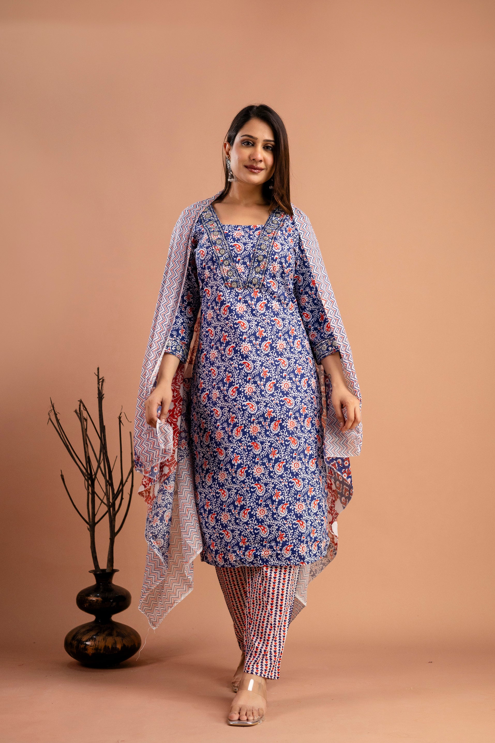 Resham Sequin V-Neck Kurti Set