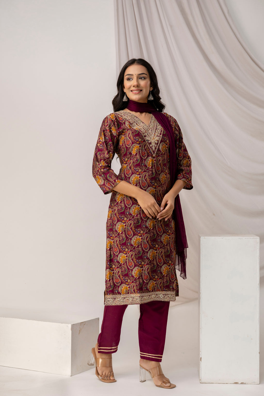 Printed Kurti Set With Jari Work