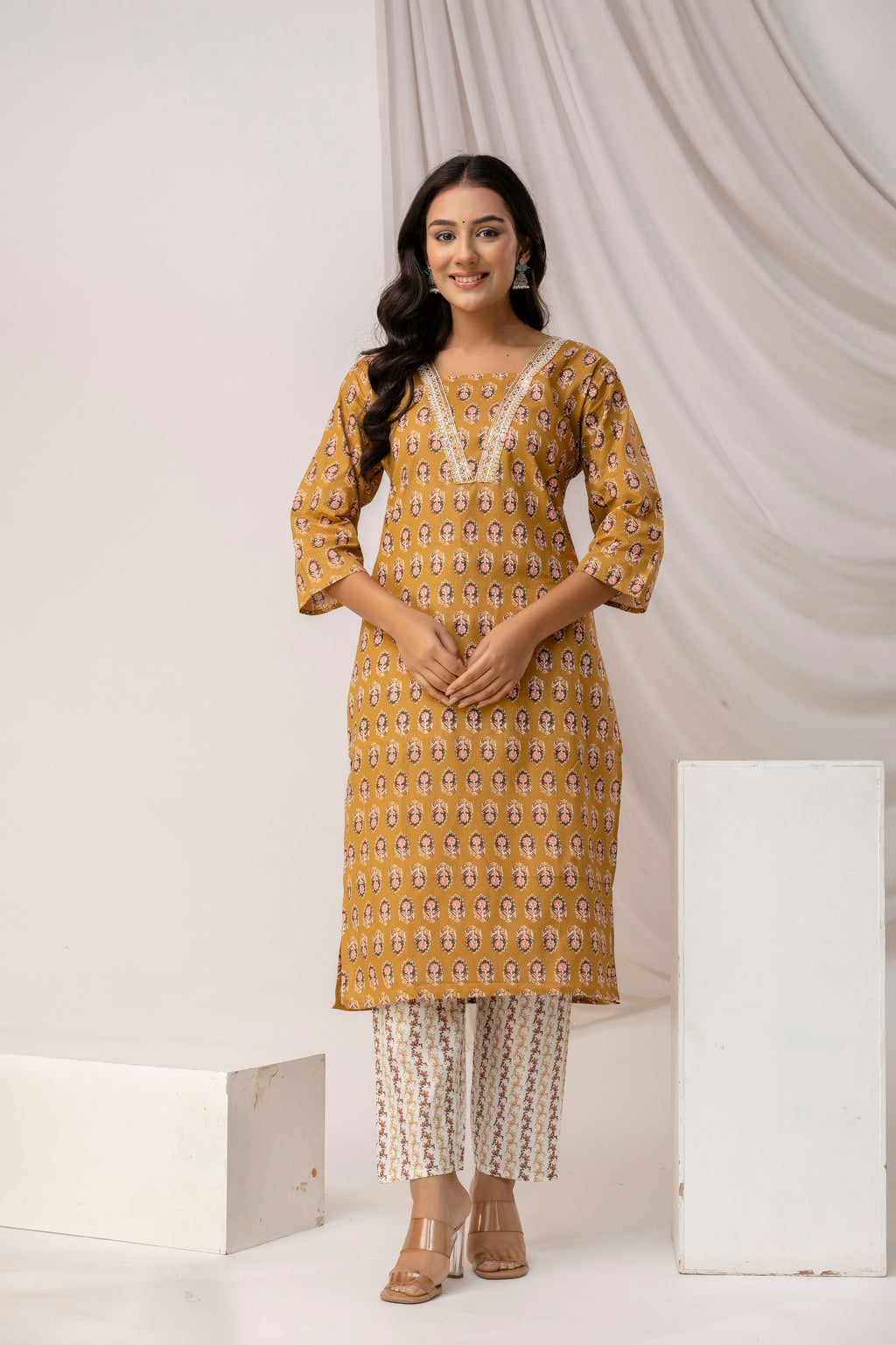 Printed Kurti with Jari Work Set